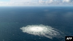 Gas leaks from the Nord Stream 2 pipeline in the Baltic Sea after it was damaged by an underwater explosion in September.