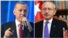 Kemal Kilicdaroglu (right) holds a slight leader Turkish President Tayyip Erdogan (left) in the run-up to the presidential election in Turkey.