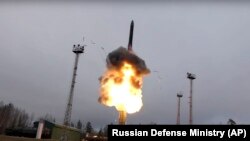 A Russian Defense Ministry photo of an Avangard intercontinental ballistic missile being launched somewhere in Russia. 