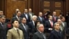 Armenia -- Senior deputies from the ruling Republican Party attend the opening of a parliament session.