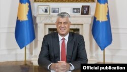 Kosovar President Hashim Thaci delivers a televised address to the nation on June 29. 