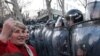 Armenia -- Riot police guard Yerevan's Liberty Square moments before allowing the opposition Armenian National Congress to hold a demonstration there, 17Mar2011