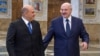 Belarusian President Alyaksandr Lukashenka (right) meets with Russian Prime Minister Mikhail Mishustin in Minsk on September 3.