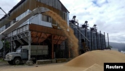  A truck waits at a grain terminal during barley harvesting in Ukraine's Odesa region in July 2022.