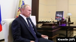 Рускиот претседател Владимир Путин за време на интервјуто за државниот ТВ канал Росија-24