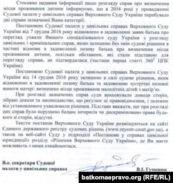 Відповідь Верховного суду на запит Радіо Свобода