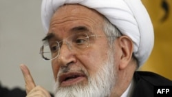 Mehdi Karrubi speaks during a press conference in Tehran in 2008.