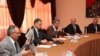 Armenia - Davit Harutiunian (second from left) and other representatives of the ruling coalition hold talks with opposition represenatives, 16Aug2011.