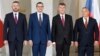 (Left to right:) Slovak Prime Minister Peter Pellegrini, Polish Prime Minister Mateusz Morawiecki, Czech Prime Minister Andrej Babis and Hungarian Prime Minister Viktor Orban pose for photo at the start of a Visegrad summit in Prague on September 12. 