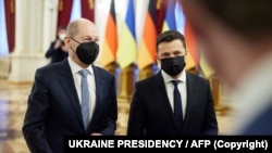 германскиот канцелар Олаф Шолц на средба со украинскиот претседател Володимир Зеленски. 14.02.2022.