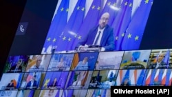 Белгија- Шефот на Европскиот совет Шарл Мишел на состанок преку видео врска со лидерите на земјите членки на ЕУ, 19.08.2020 
