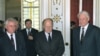 Леонид Кравчук (слева), Станислав Шушкевич и Борис Ельцин, Беловежская пуща, 8 декабря 1991