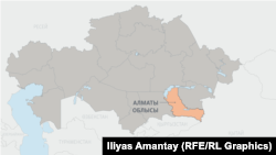 Алматинская область на карте Казахстана