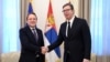 EU enlargement commissioner Oliver Varhelyi (left) met with Serbian President Aleksandar Vucic in Belgrade. 