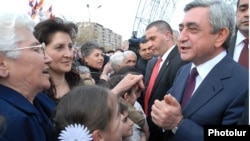 Armenia - President Serzh Sarkisian (R) meets with voters in Yerevan's Malatia-Sebastia district, 12Apr2011.