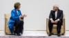 EU High Representative for Foreign Affairs Catherine Ashton (left) speaks with Iranian Foreign Minister Mohammad Javad Zarif at the start of two days of closed-door nuclear talks in Geneva. 