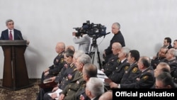 Armenia -- President Serzh Sarkisian (L) addresses senior police officials, 14Mar2011.