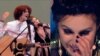 Дуэт Naviband выконвае песьню Джамалы «1944» па-беларуску (зьлева), Джамала эмацыйна рэагуе на выкананьне (справа). Каляж зь відэа тэлканалу СТБ