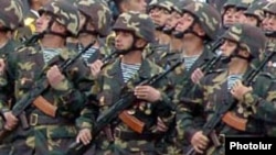 Armenia -- Karabakh Armenian soldiers parade in Stepanakert, undated