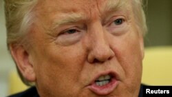 Президент США Дональд Трамп спілкується з журналістами після зустрічі з міністром закордонних справ Росії Сергієм Лавровим і перед зустріччю з його українським колегою Павлом Клімкіним, Вашингтон, 10 травня 2017 року